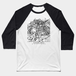 CASABLANCA MOROCCO BLACK CITY STREET MAP ART Baseball T-Shirt